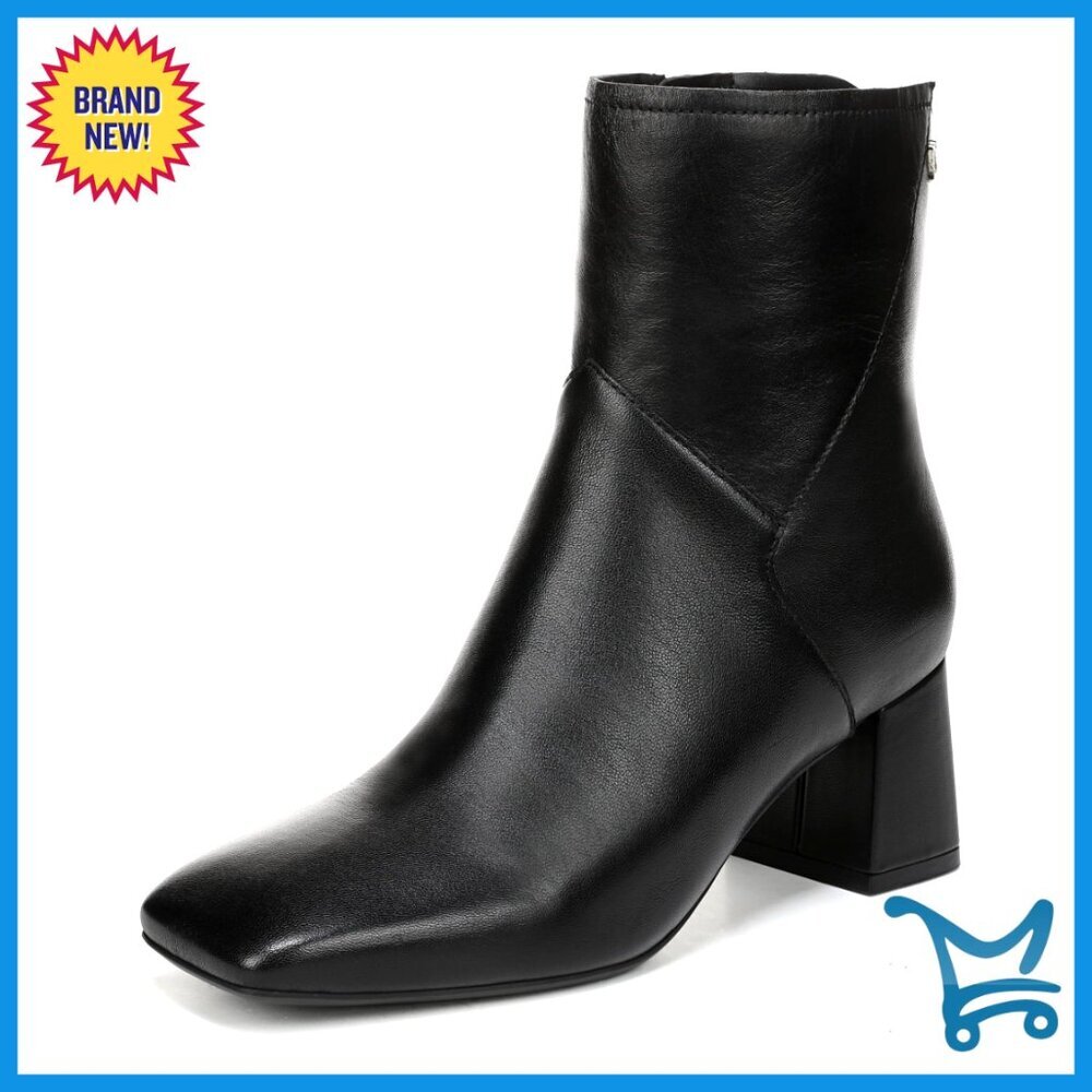 Leather Ankle Boots with Block Heel and Side Zip Closure